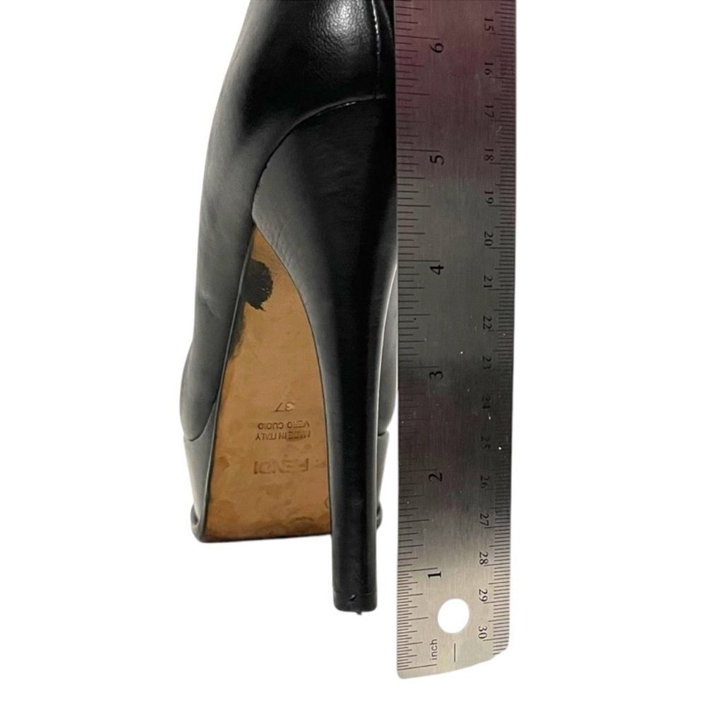FENDI Fendista Leather Gold Logo Platform Heels 37 - Picture 14 of 16